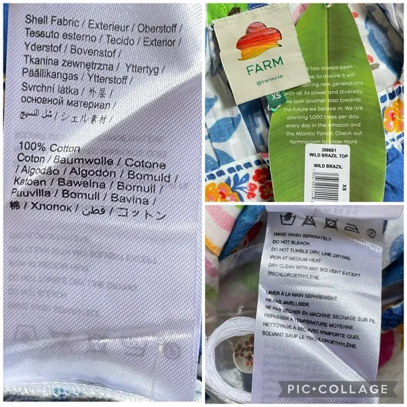 FARM RIO Top Wild Brazil Cotton Crop Top XS Multicolor